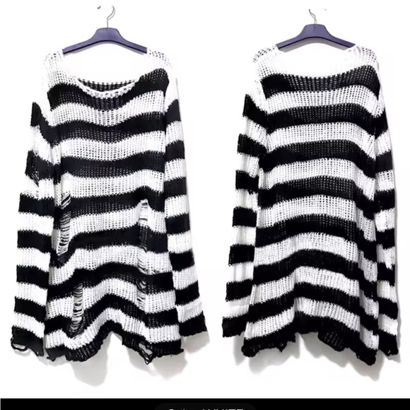Striped Black and White Women's Sweater - Picture 3 of 3